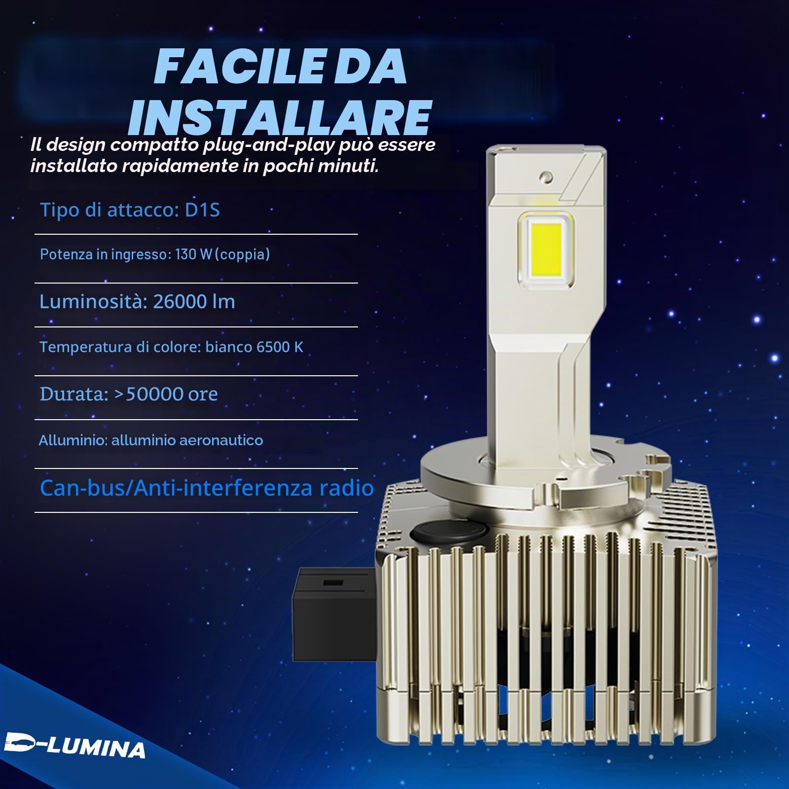 D-Lumina D1S D1R LED Lampadine LED per auto a prova di errore 100% Canbus 130W 26000LM Sostituisci lampadine allo xeno HID OEM Plug and Play - 2 lampade