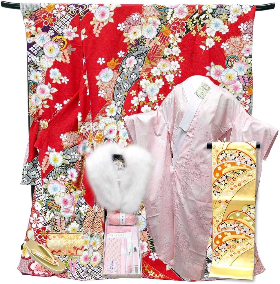 訪問着 フルセット 正絹 付け下げ 着物 花筏 紗綾形地紋 緑 G9 正絹色