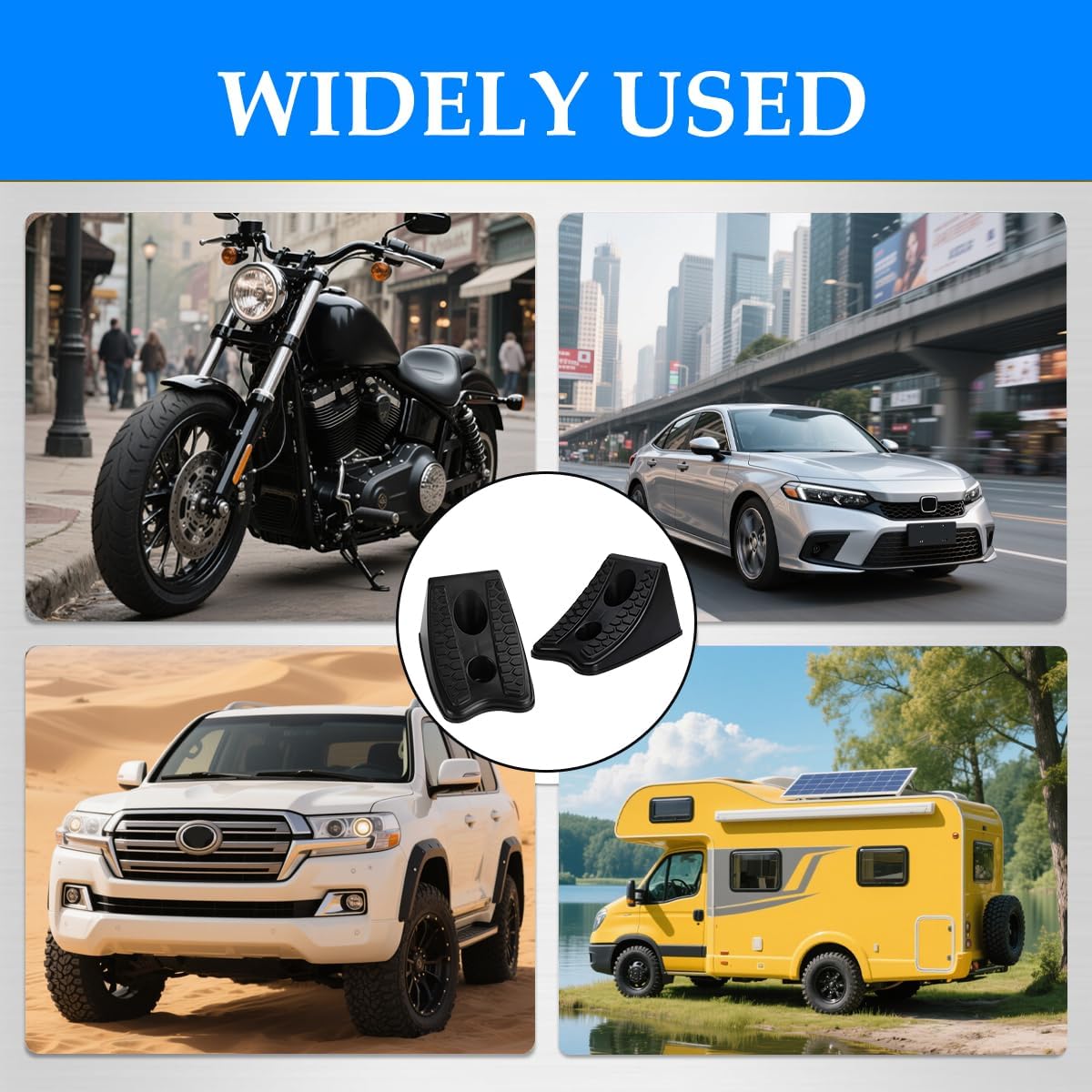 Car Wheel Chocks, 2PCS Heavy Duty Solid Rubber Camper Wheel Chock with Non-Slip Base, Strong Trailer Tire Stopper to Keep Your Car in Place, Universal for RV Camper Travel Trailer