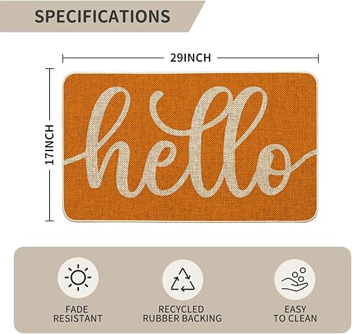 Miniatura 3 de Artoid Mode Felpudo naranja con texto en inglés "Hello Fall", decoración otoñal del hogar, tapete de bajo perfil, tapete para puerta de interior y