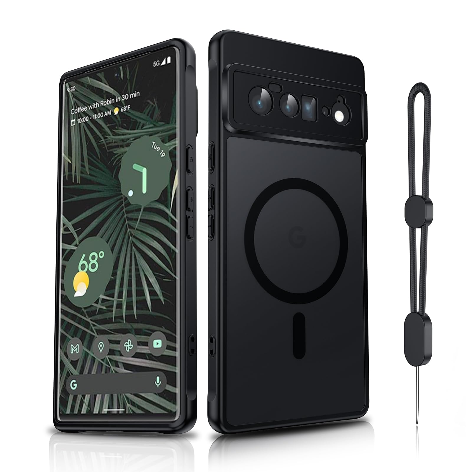 Dizn Magnetic for Google Pixel 6 Pro Case:[Not Fit Pixel 6],Compatible with MagSafe Wireless Charging,with Strap,Slim Case,Military-Grade Protective,for Google 6 Pro 6.7-Inch,Black