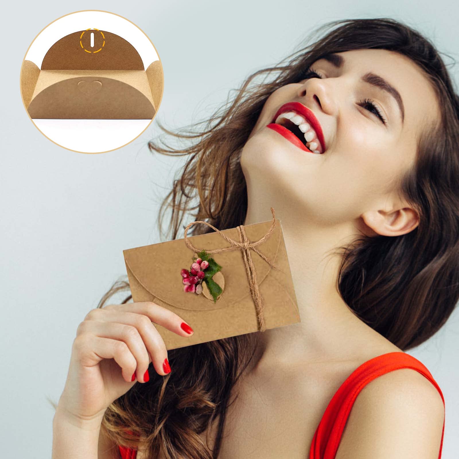 Ulikey 80 Bustine Kraft Mini Con Biglietti - Chiusura A Cuore Per Inviti Fatti A Mano, Ideali Per Natale, Compleanni E Matrimoni - Foto 7