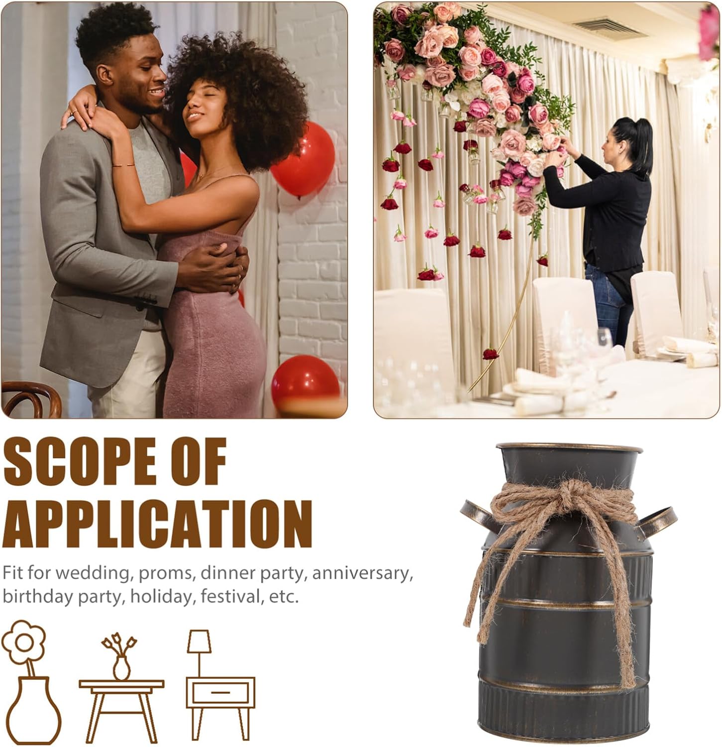 Alipis Vintage Milk Jug Vase 5.7 Inch Iron Flower Bucket with Handle Rustic Farmhouse Flower Vase for Home D Cor Centerpiece and Shabby Chic Decoration - Image 4