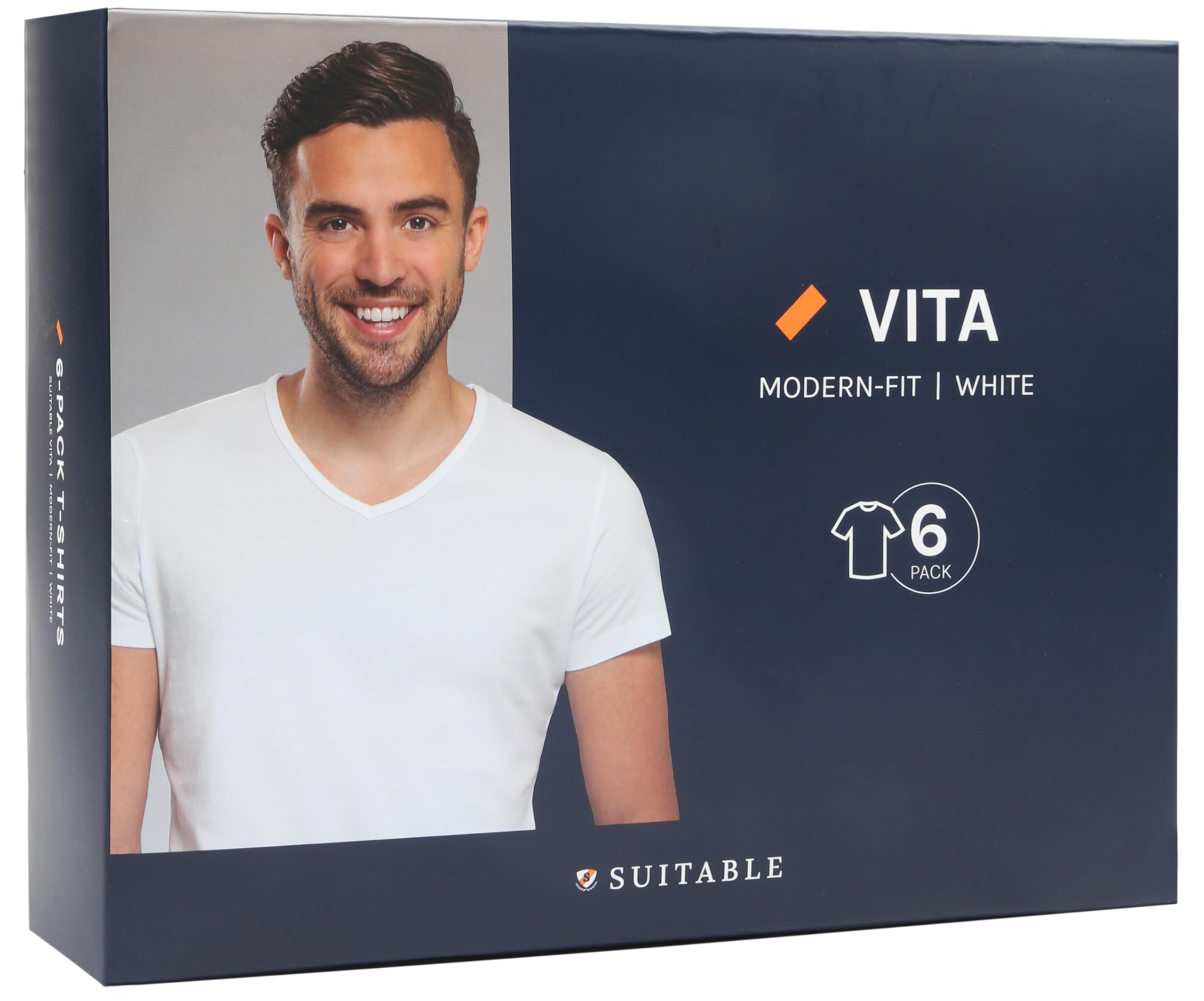 Suitable Vita T-Shirt V-Ausschnitt Weiß 6-Pack - Herren - Bekleidung - Grösse Modern-fit