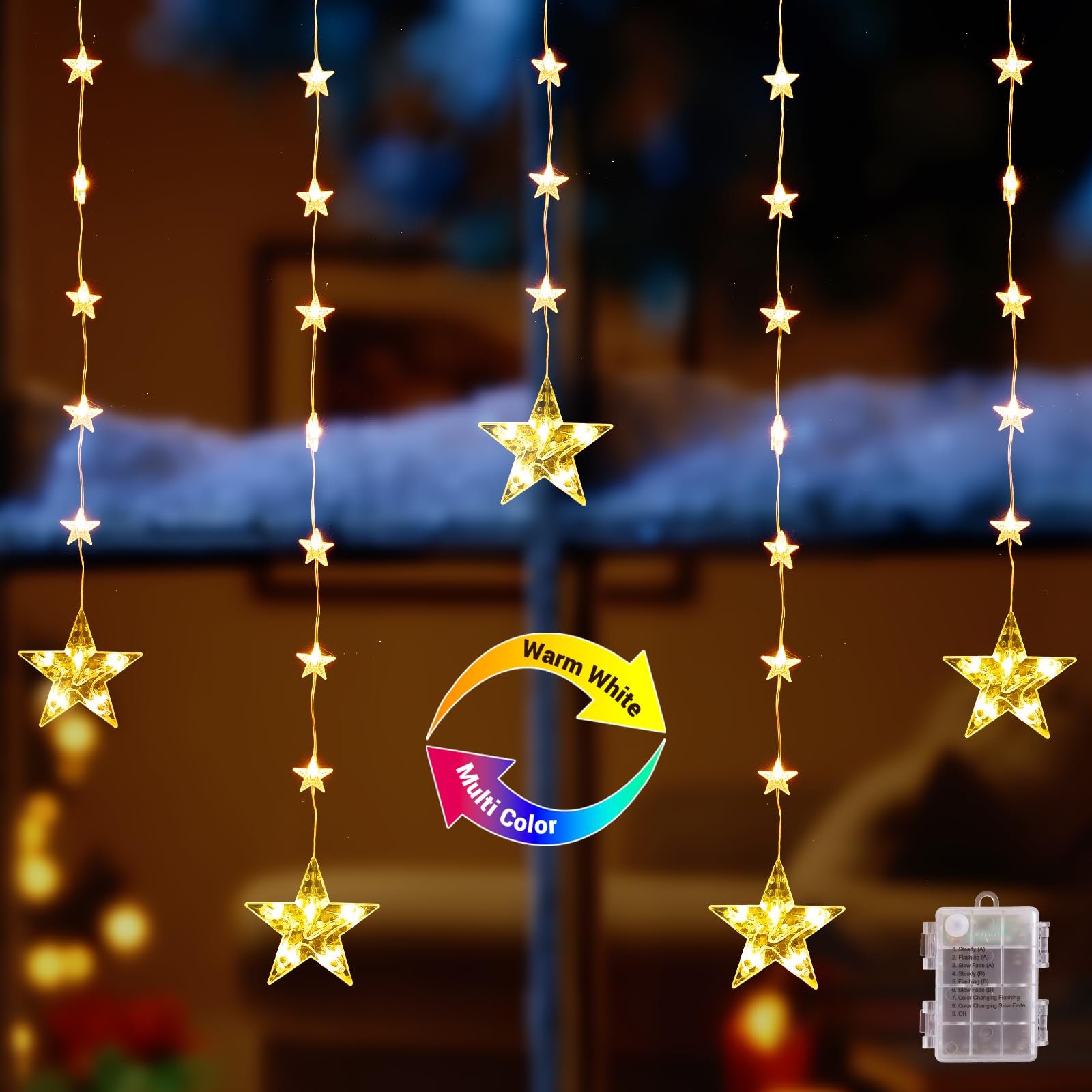 ELKTRY Christmas Star Window Lights Battery Powered, 27 Stars 52LEDs Window Hanging Lights Xmas Decorations, 8 Flash Modes with Timer, IP65 Waterproof for Indoor Outdoor Home Bedroom Party — image 1