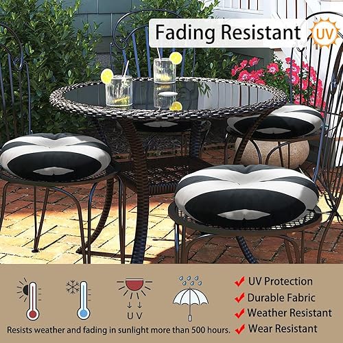 Miniatura 2 de Magpie Fabrics Cojines de asiento redondos para exteriores con lazos, almohadillas esponjosas para sillas de patio, 15 x 15 x 4 pulgadas, juego de 2