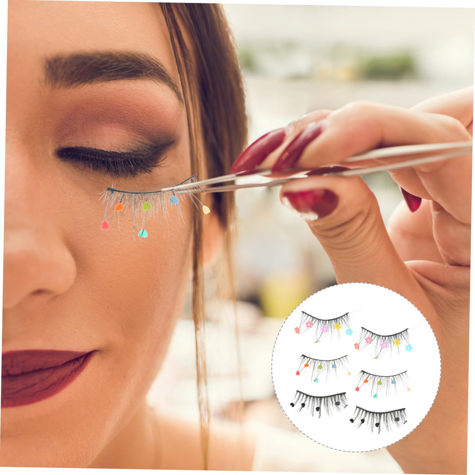 Healeved 15paare Kreative Falsche Wimpern Mit Glitzer Und Blumen Im Herzdesign Wiederverwendbare Farbenfrohe Augenaufschläge Für Cosplay Und Besondere Anlässe