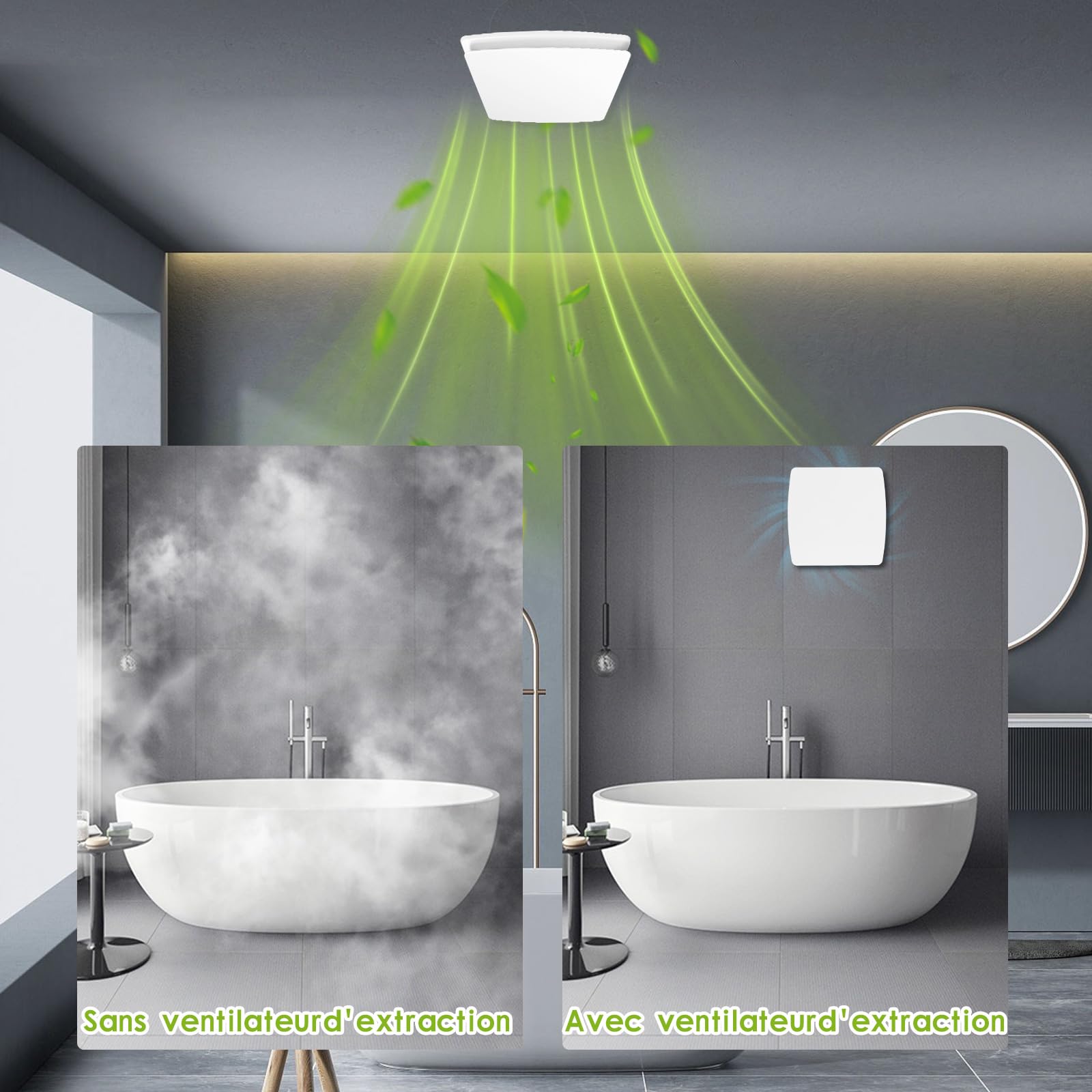 Extracteur d'air 100mm, Ventilateur de Salle de Bain Silencieux Blanc au Plafond et Montage Mural avec Clapet Anti-Retour pour WC, Cuisine, Fenêtre Loft et Cave, IPX4