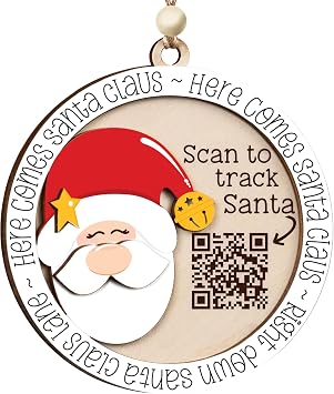 Santa Tracker Christmas Ornament with QR Code, Interactive Countdown Decoration, Wooden Hanging Holiday Ornament, Unique Christmas Keepsake for Tree