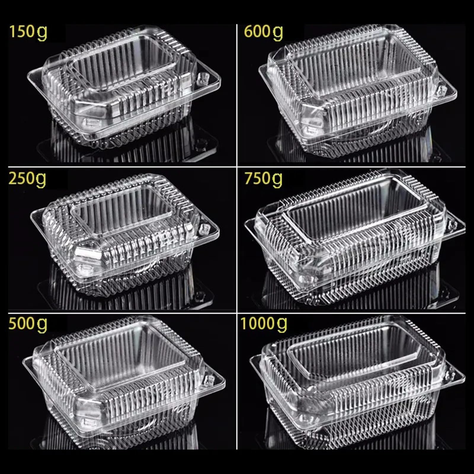 100 sztuk jednorazowe pudełka do pakowania przezroczyste plastikowe pojemniki pudełka na owoce wypieki na wynos ciasta przekąski pudełka do pakowania żywności (Color : 750g, Size : 100pcs)