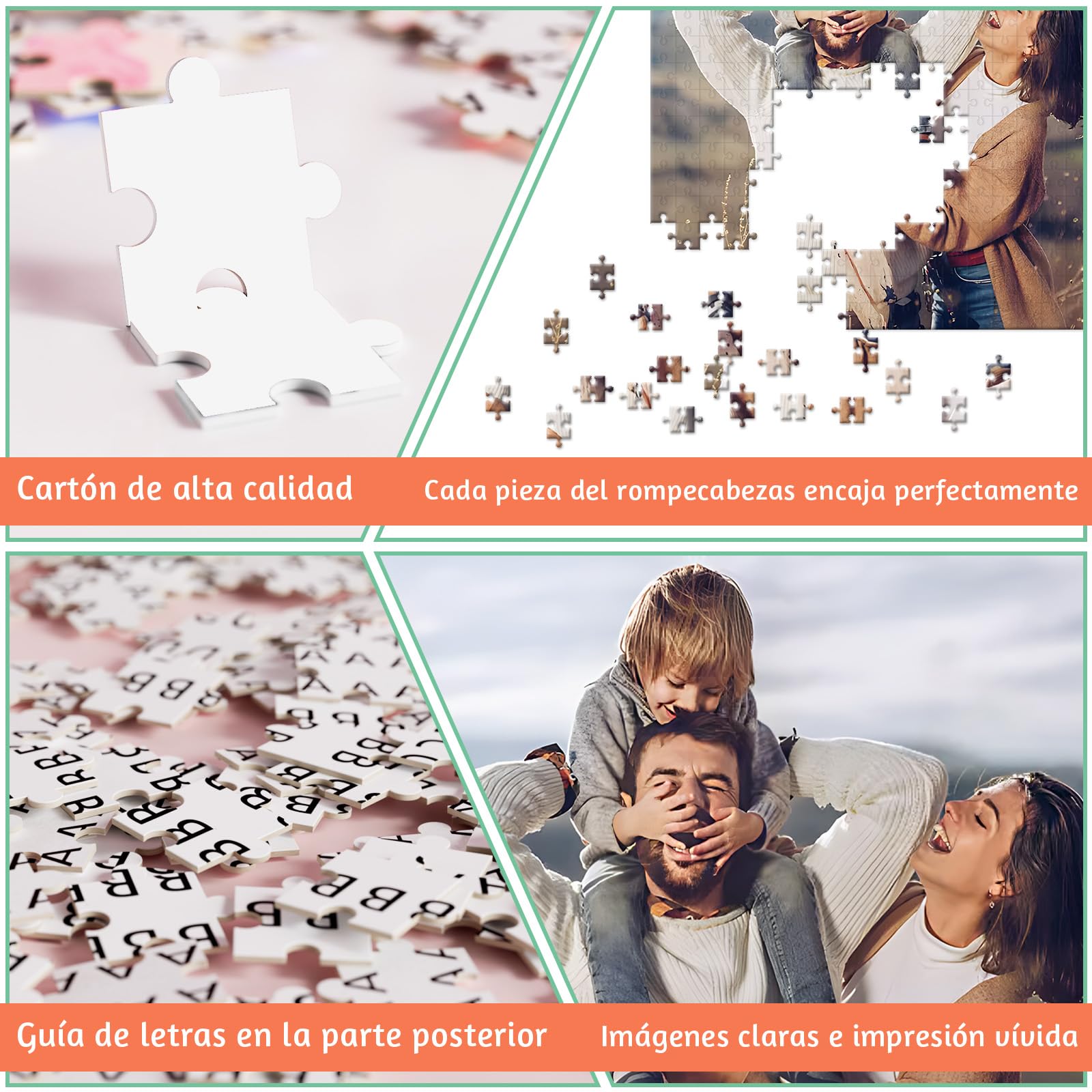 Puzzle Personalizado con Foto y Texto - Puzzle Foto Personalizado 1000 500 300 200 120 Piezas, Rompecabezas de Madera Personalizable con tu Propia Imagen, Regalo para Familiares/Parejas