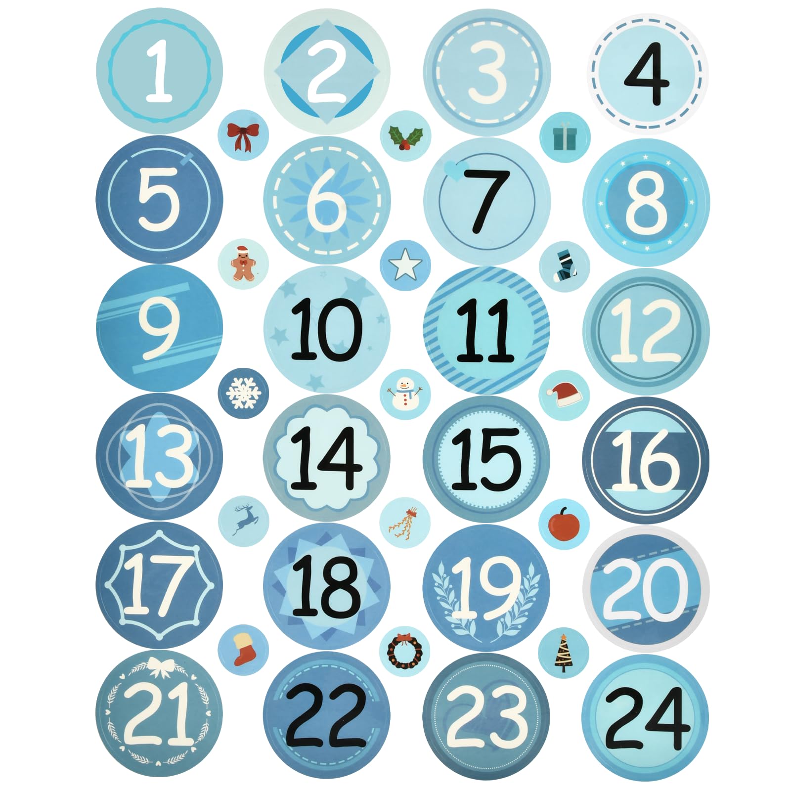 Adventskalender Zahlen Aufkleber - 10 Sets Mit Weihnachtsmotiven, Selbstklebend, 4 Cm Durchmesser, Zum Basteln & Dekorieren