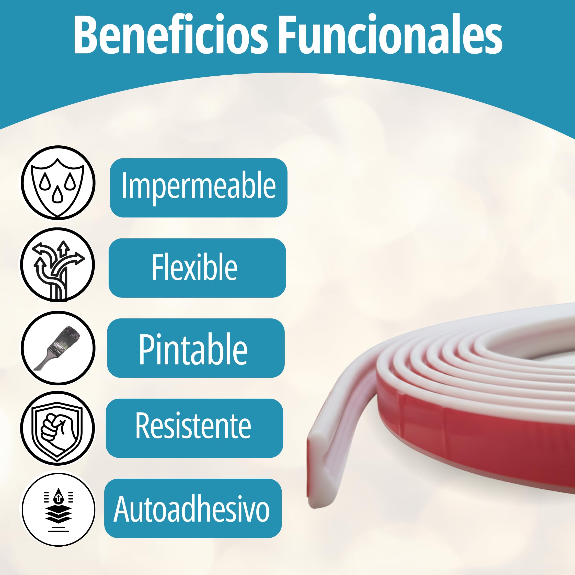 Moldura decorativa de pared autoadhesiva de PVC flexible 5 m x 2,3 cm – Moldura blanca para interior