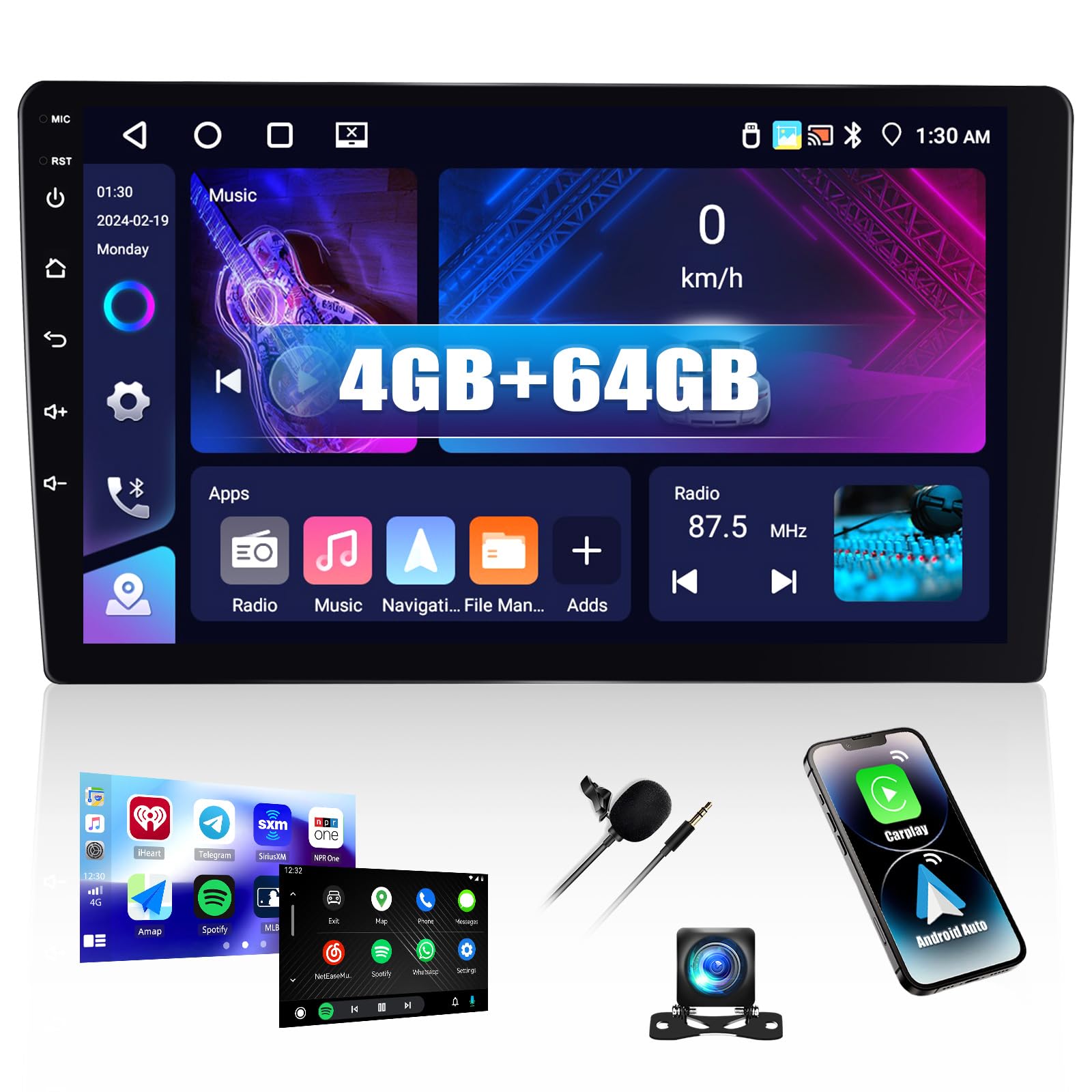4G+64G CAMECHO Wireless Carplay Android 13 Radio de Coche 2 DIN con Android Auto, 9 Pulgadas IPS Coche Pantalla Táctil 2 DIN Radio Coche con GPS Navi WiFi Bluetooth FM/RDS 32EQ SWC+Cámara&Mic