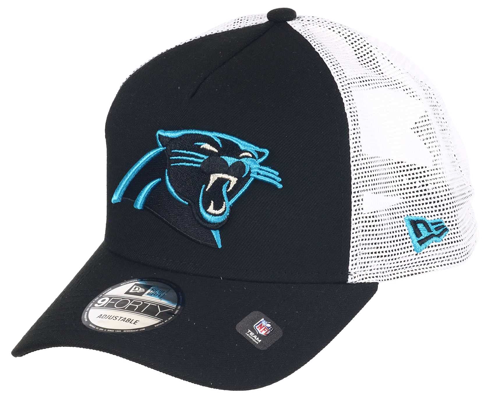 New Era Carolina Panthers NFL White Mesh Trucker 9Forty A-Frame Trucker Cap - One-Size