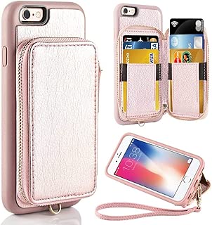 ZVE Case for Apple iPhone 6s and iPhone 6, 4.7 inch, Leather Wallet Case with Credit Card Holder Slot Zipper Wallet Pocket Purse Handbag Wrist Strap Case for Apple iPhone 6 / 6s - Rose Gold - coolthings.us