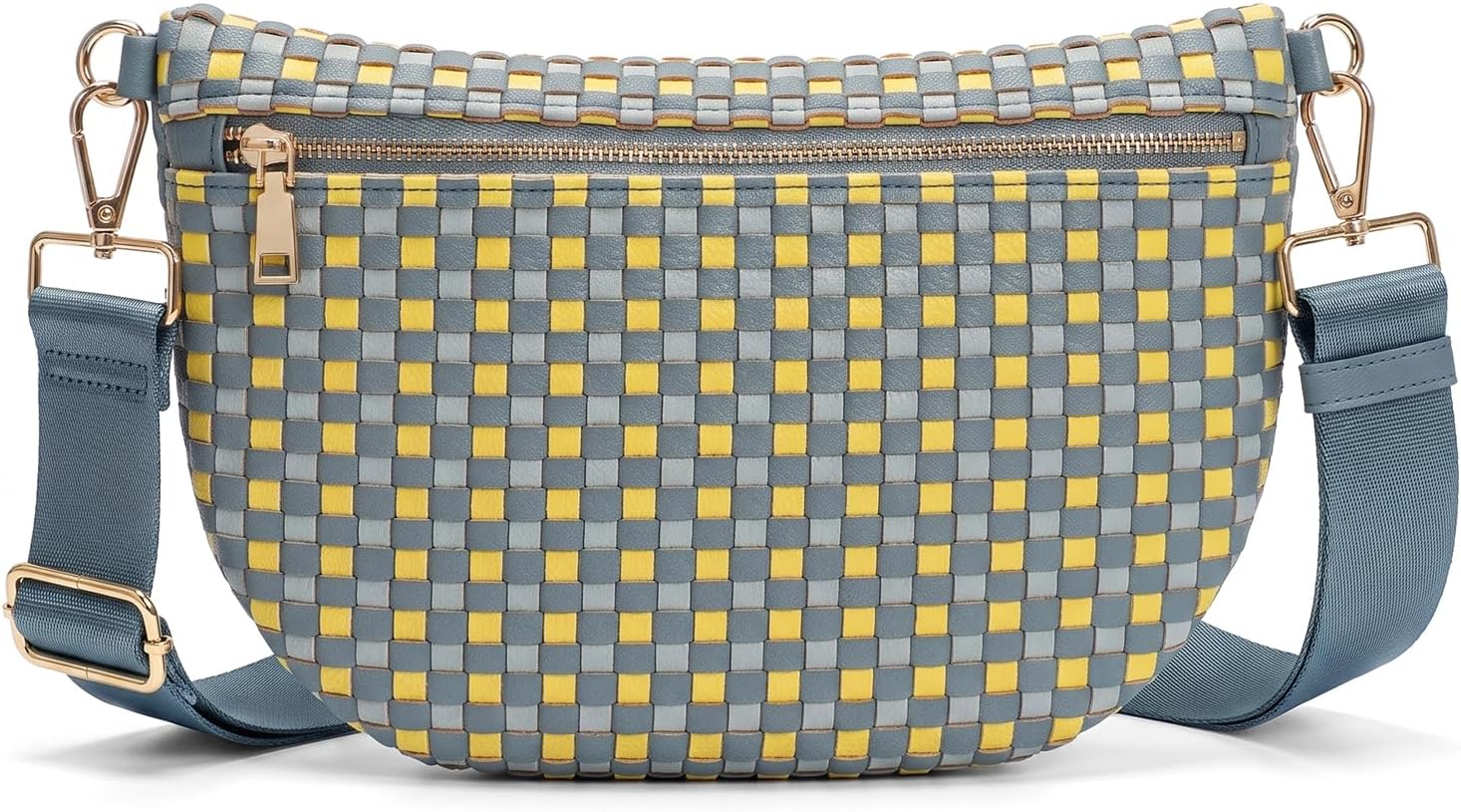 Woven Crossbody Bags for Women Checkered Bum Bag Women's Waist Pack Sling Purse Fanny Packs with Adjustable Strap