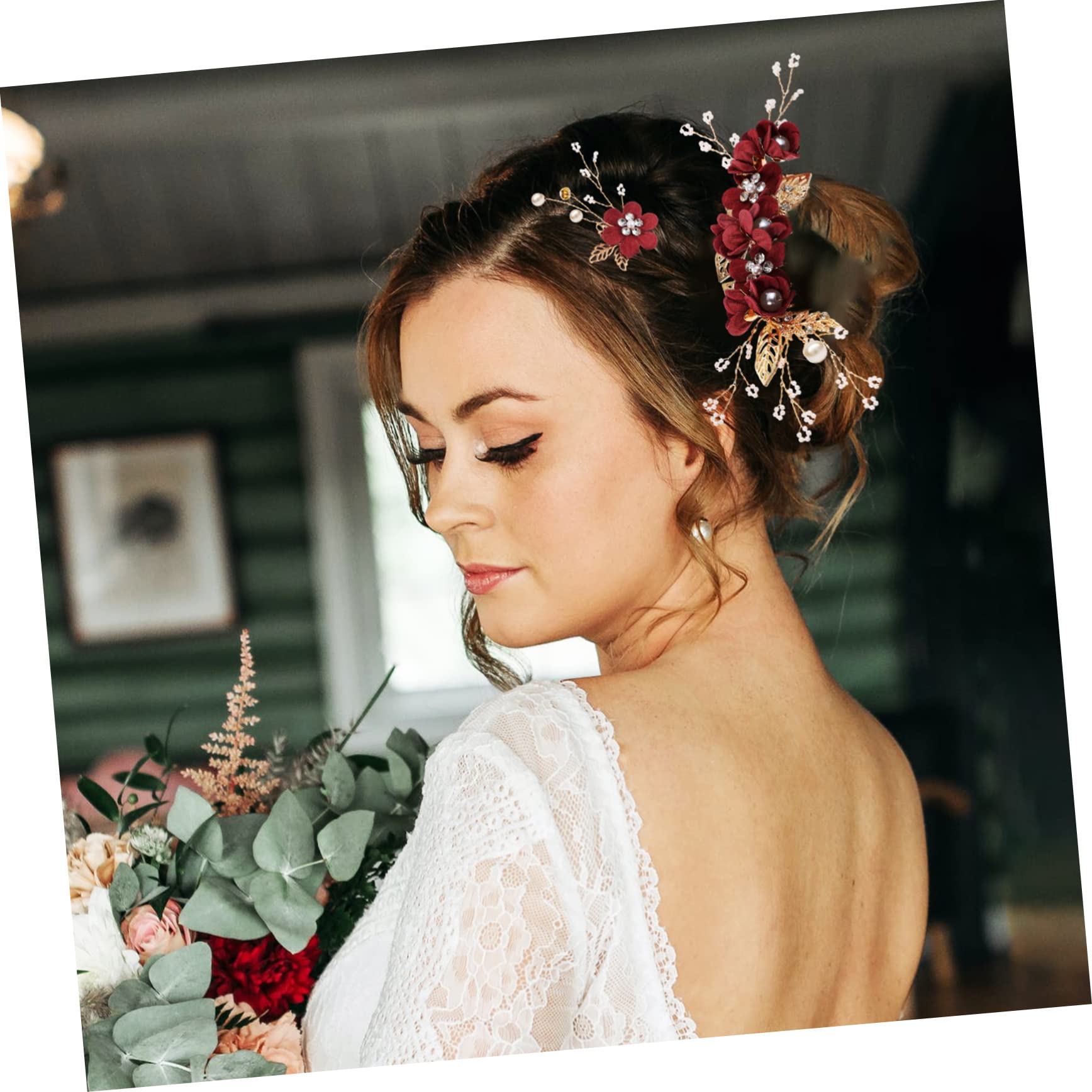 PACKOVE 2set Fermaglio Capelli Donna Elegante Perle e Foglie Floreali Pettini Fatti Mano Strass Accessori Delicati per Capelli da Sposa e Damigella d Onore
