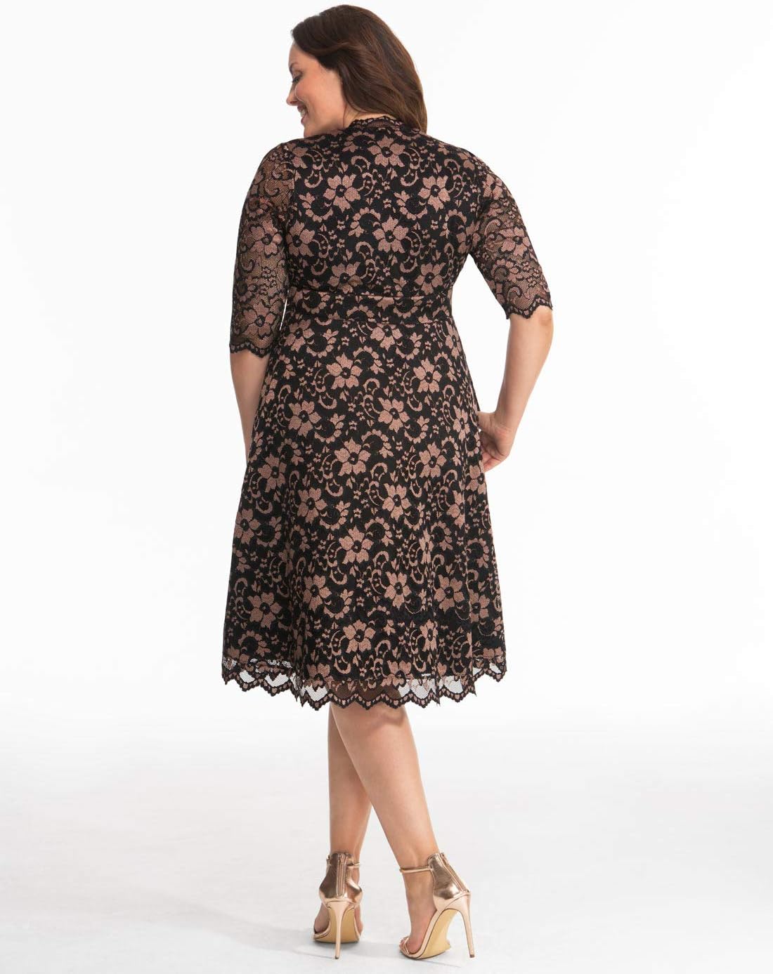 Kiyonna Women's Plus Size Mon Cherie Lace Dress, A-Line Midi Semi-Formal or Formal Cocktail Party Dress for Wedding Guest - Image 4