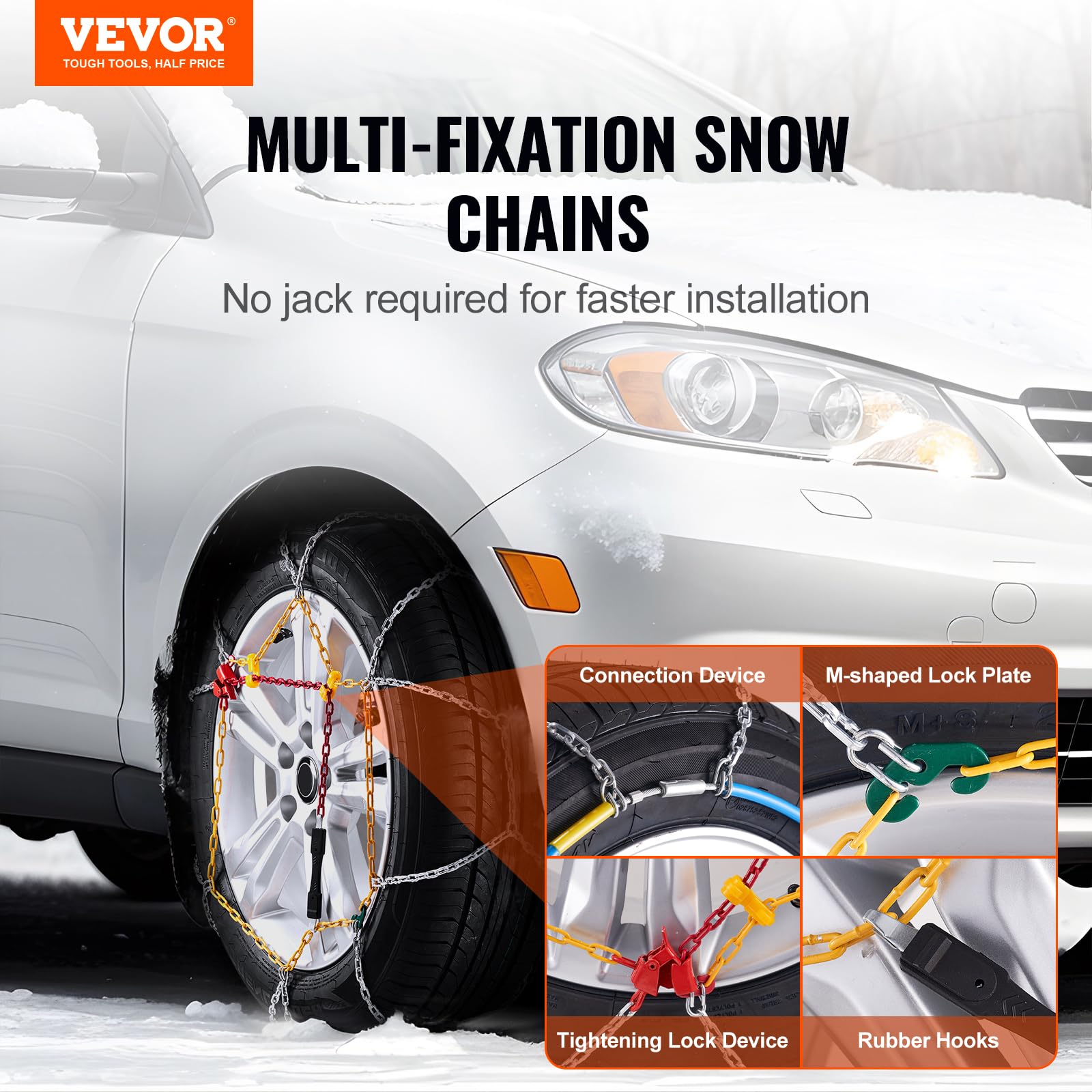 VEVOR Chaînes à Neige en Acier Allié au Manganèse, Chaînes de Pneus Antidérapantes, Compatible avec Pneu 225/70-15, 235/60-16, 235/50-18, 245/45-18, 245/45-17, pour Voitures, Camions SUV, Pickup