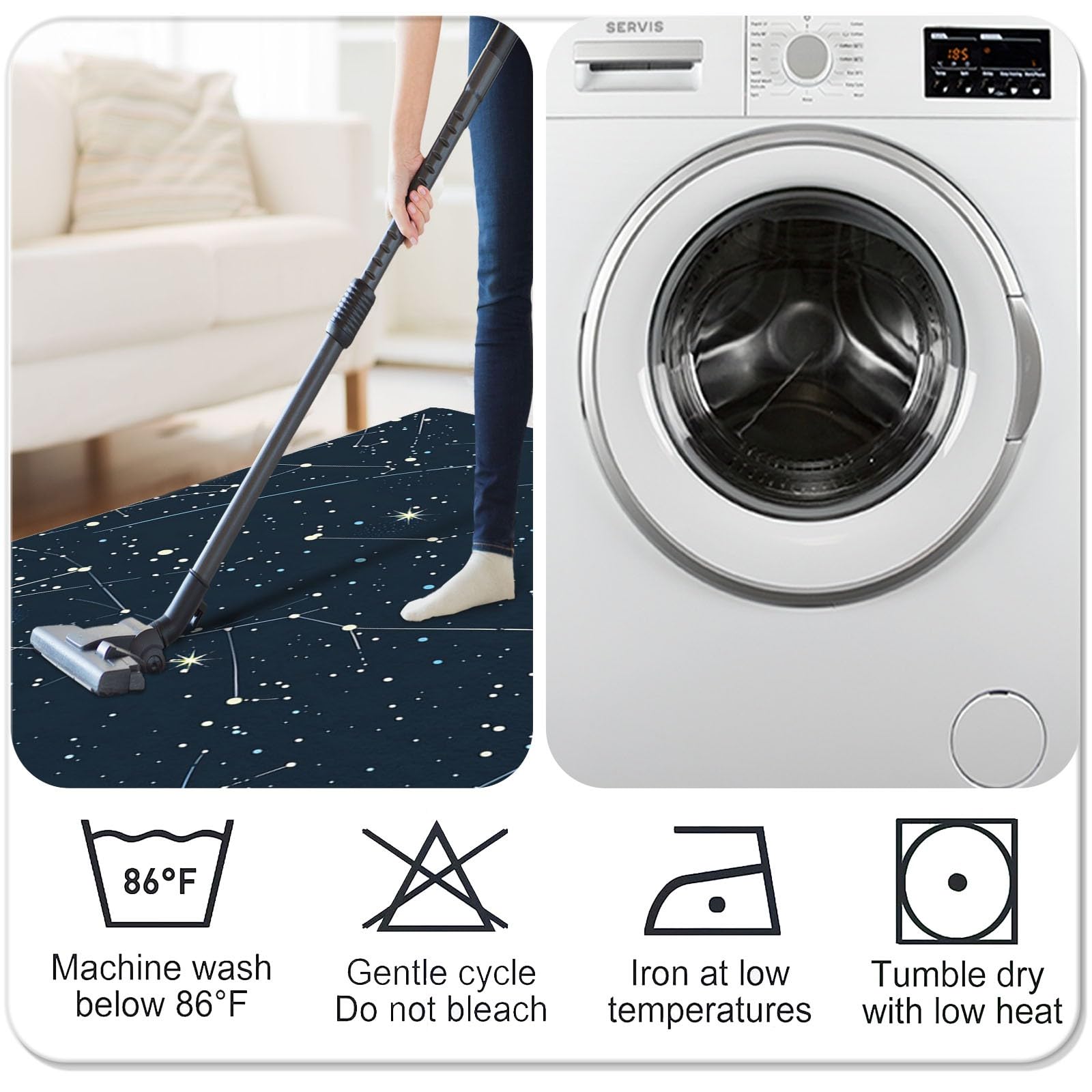 Tapis antidérapant 120 x 170 cm Runner à Poils Courts Galaxie Constellation pour Salon, Bleu Marine Tapis rectangulaire Doux pour Chambre - décoration Maison Runner Lavable Couloir