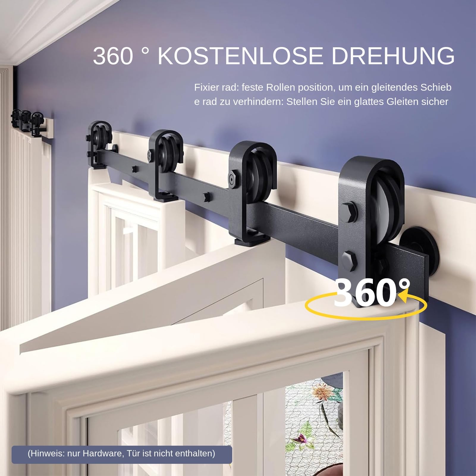 Kit de accesorios para puertas de granero, puerta plegable, kit de hardware para puerta corredera de 4,8 pies, juego de hardware en forma de T - Ruedas negras para armario - Accesorio para apartamento