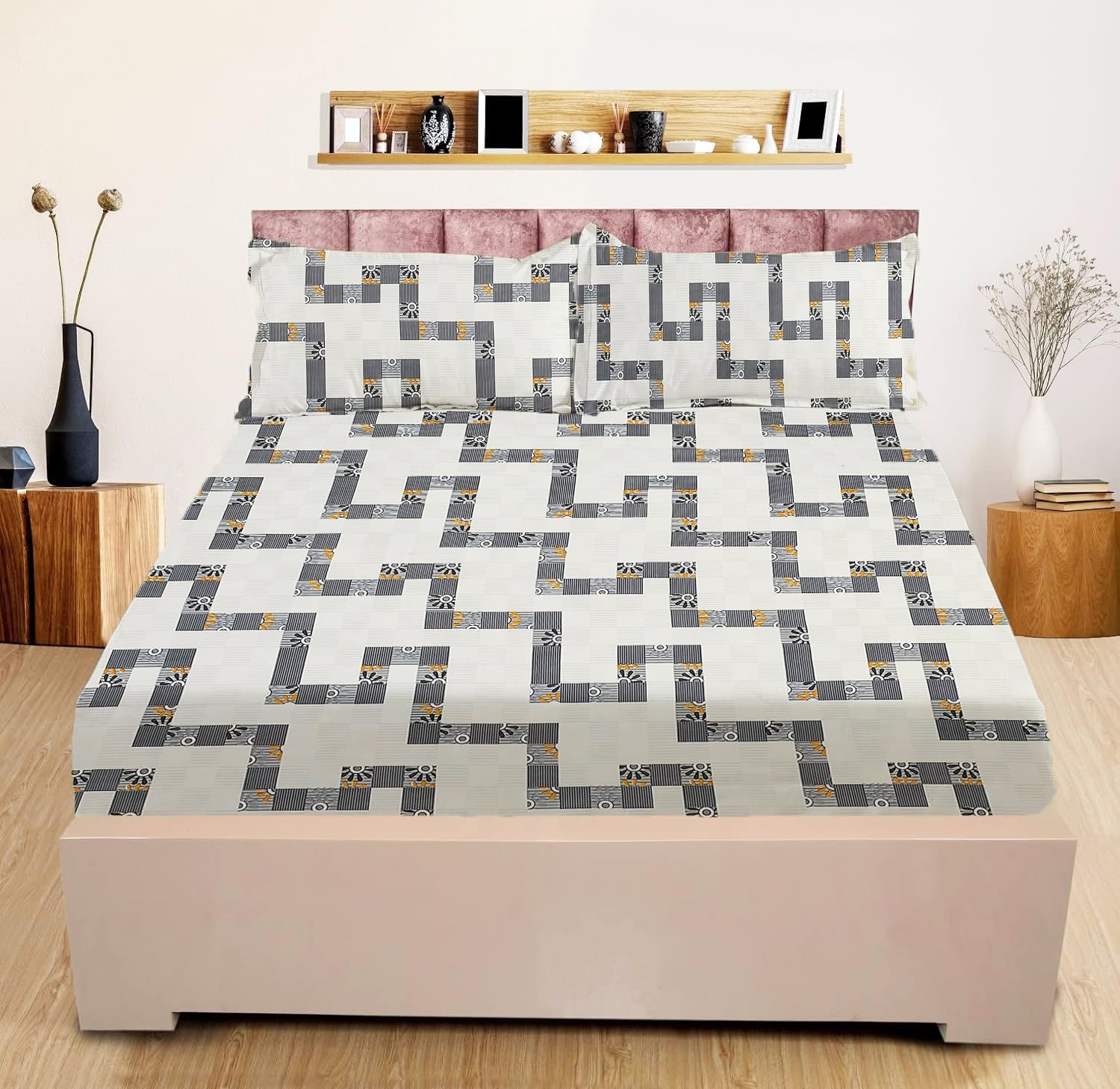 IVAZA 160 TC Cotton Feel Ezyption Cotton Floral Print 1 Double Bedsheet with 2 Pillow Covers -Long Lasting & Wrinkle Free - | 228X228 Cm Or 7.5X7.5 FT Puzzle-image-46