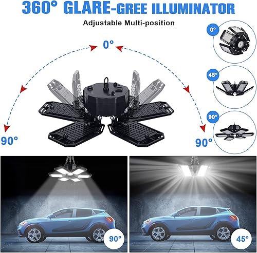 Miniatura 2 de Paquete de 2 bombillas LED para garaje, 180 W, 18000 lm 6500 K, luz LED de tienda con 6+1 paneles deformables, luz de granero de sótano, luces de