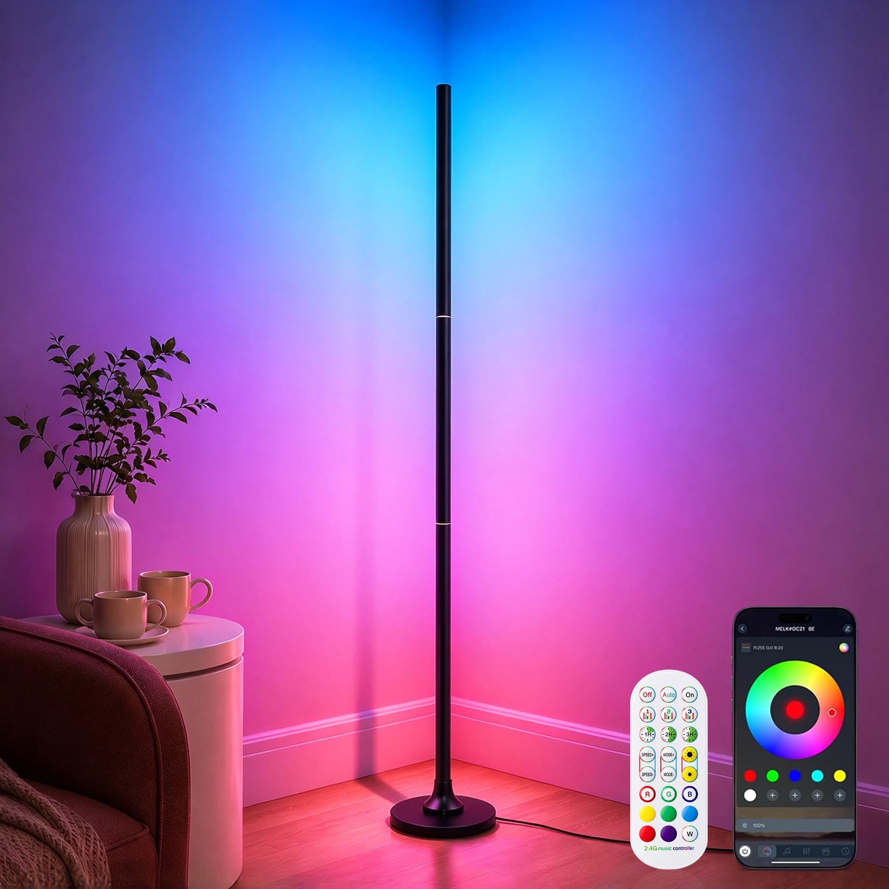 Aogled RGB Stehlampe Dimmbar 120cm mit App & Fernbedienung