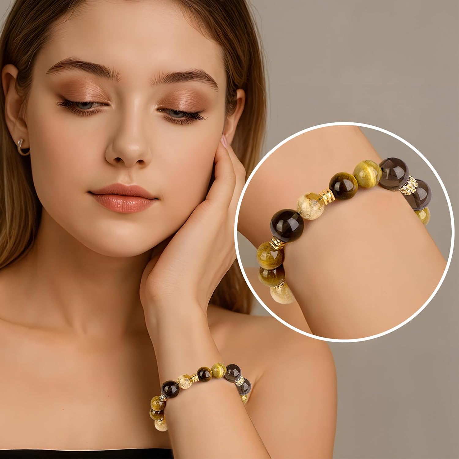 Healing Multi-Crystal Bracelets | Natural Tiger Eye, Citrine, Obsidian, Agate | for Wealth, Good Fortune, Inspiration, Passion, Confidence | Gift for Women Man all Ages | Adjustable Duarable Stretch(8-10mm) - Image 5