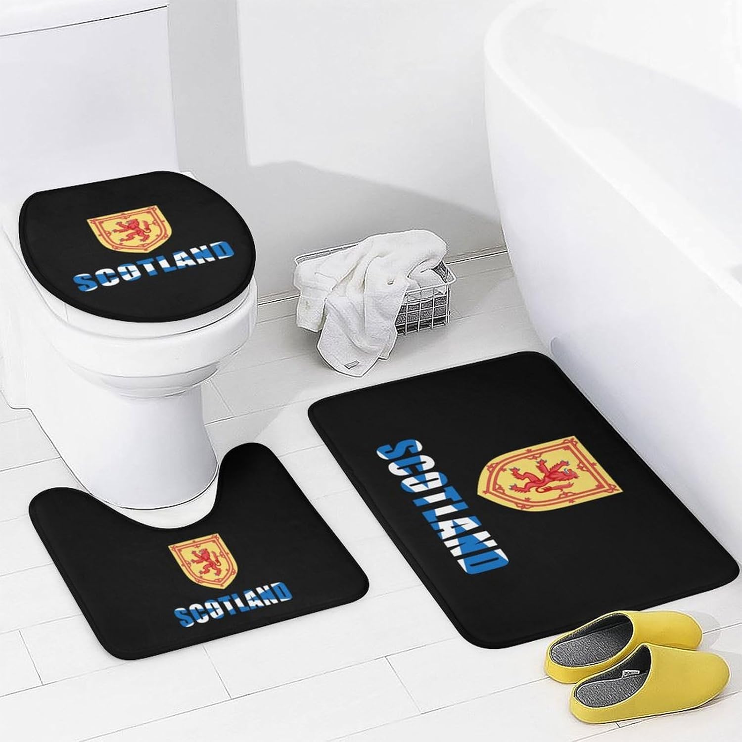 Scottish Flag Britain Modern Bathroom Sets with Shower Curtain and Rugs Decor 4 Pcs with 12 Hooks