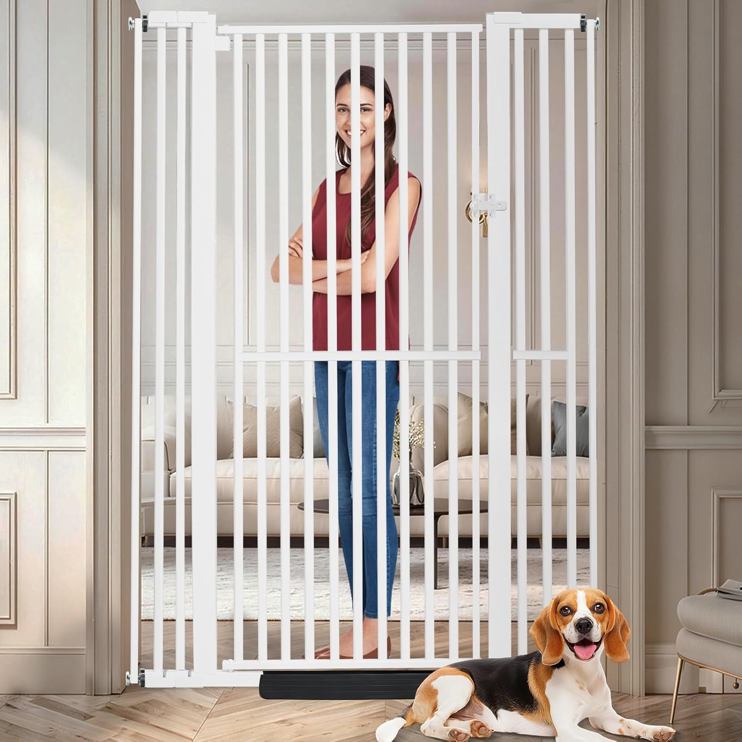 Rgqphantom 71 inch Extra Tall Pet Gate，29.92"-43" Extra Wide Pressure Mounted Walk Through Swing Safety Cat Gates for Stairs, Doorways, Kitchen(71 * 43inch)
