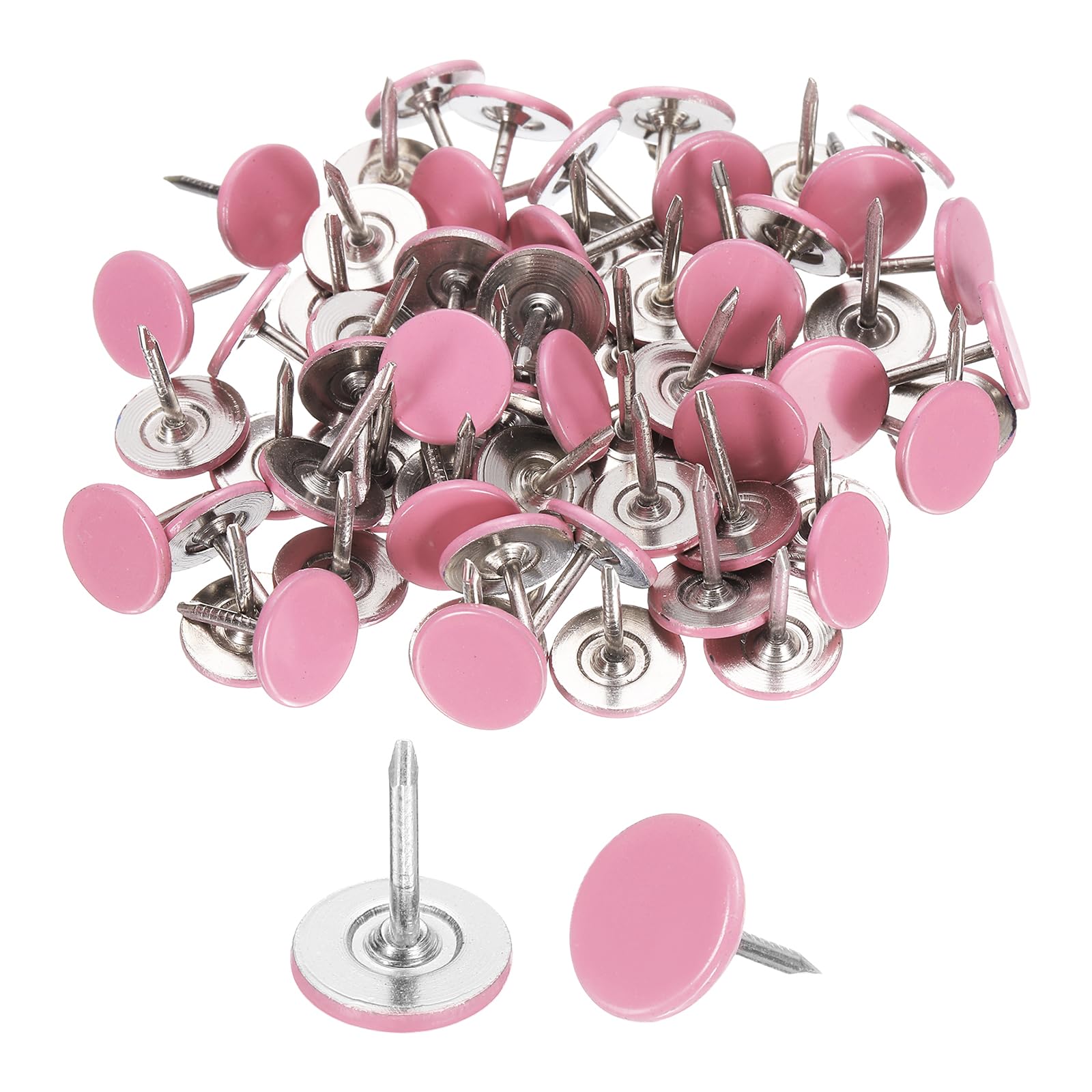 uxcell 120Pcs Push Pins, 11mmx13mm Round Flat Head Decorative Thumb Tacks Upholstery Tacks for Cork Board Office Wall Hangings, Pink