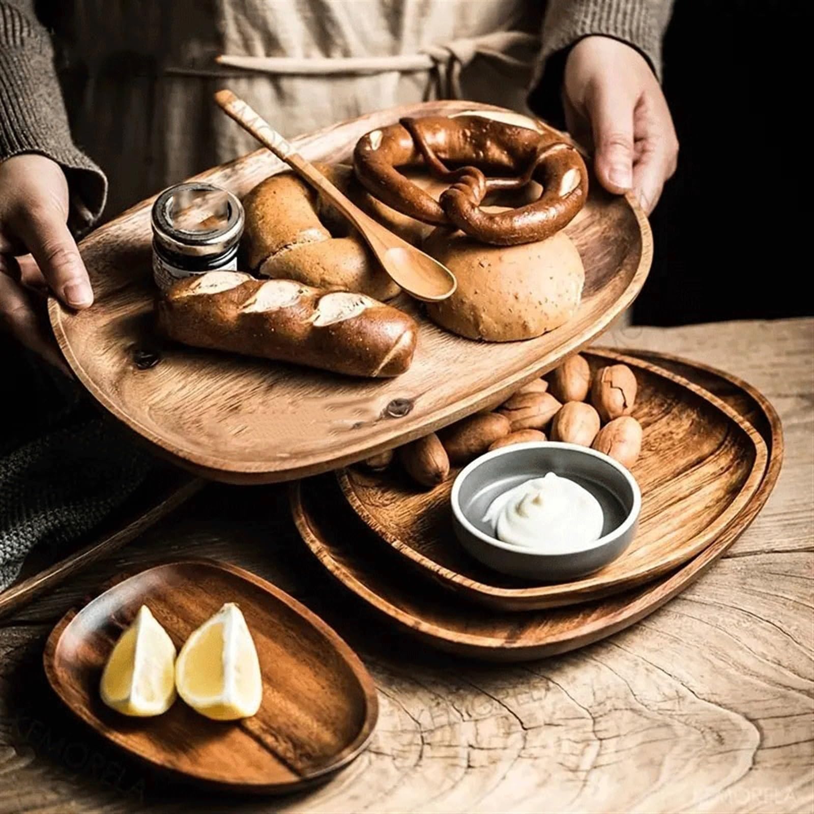 Platos Llanos Vajilla de madera maciza for el hogar Plato de cena rectangular Plato de aperitivos Plato de fruta Plato de fruta seca Plato de té de sushi hecho a mano Plato de cena de postre for cocin