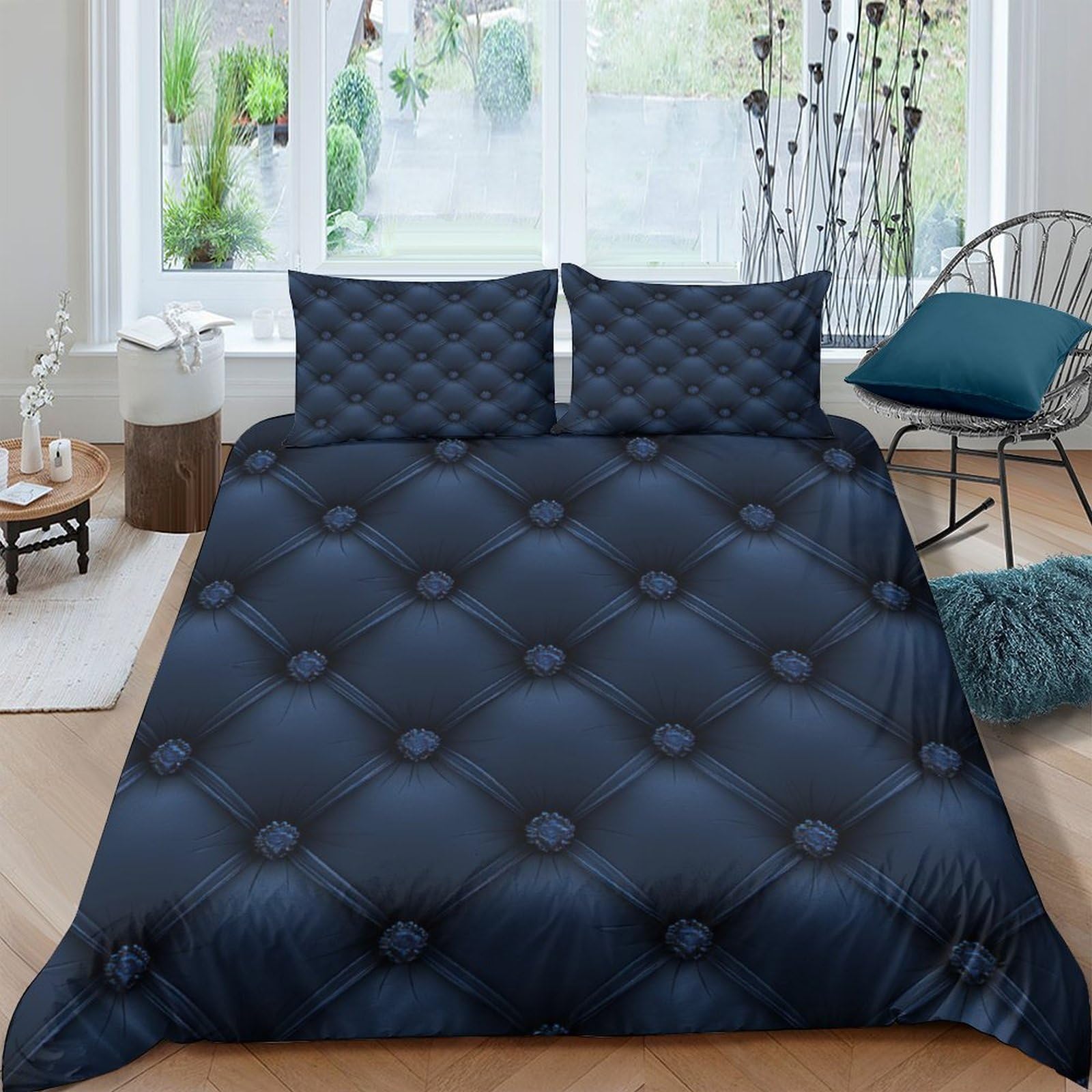Ctjqhvkz Style-7 3D Printed Dark Tufted Pattern Fitted Sheet Microfiber Soft Breathable Blue Mattress Cover For Bedroom Dorm Decor Single（135X200cm）