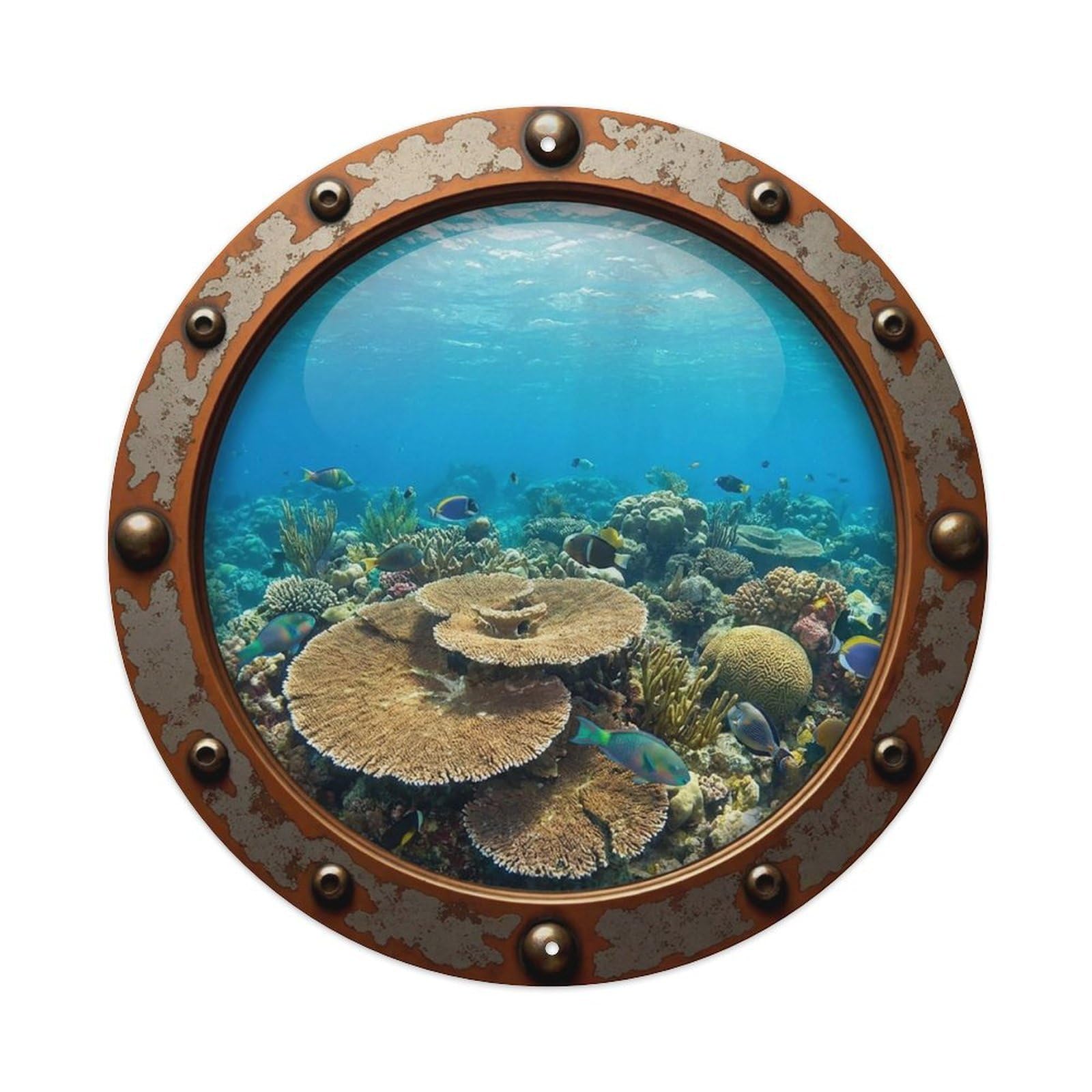 Gead 8X8inch Style Vintage Porthole Mushroom Coral Nautical Window View Metal Tin Sign