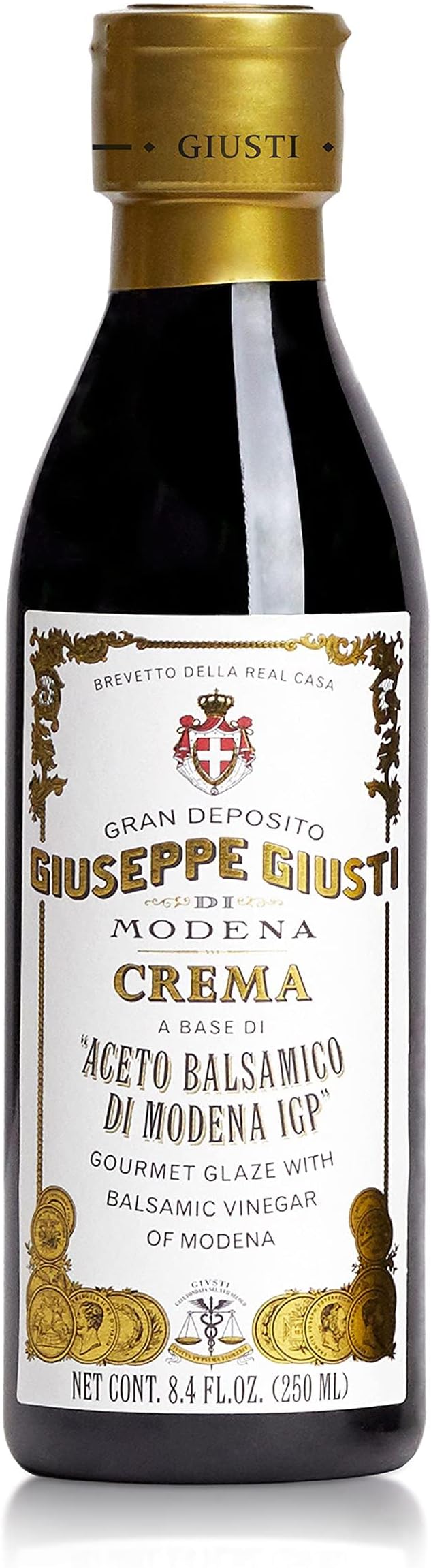 Giusti Balsamic Glaze Based on Thick Balsamic Vinegar of Modena – Italian Gourmet La Crema Reduction, Smooth & Velvety Drizzle for Meat, Cheese, Salads & Desserts - 8.45 fl oz (250 ml) - Pack of 1