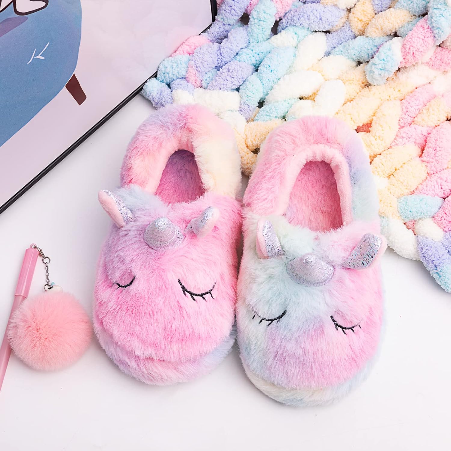 Girls Family Unicorn Slippers Cute Fluffy Anti-Slip Indoor Home Slippers Household Winter Warm Slippers - Image 2