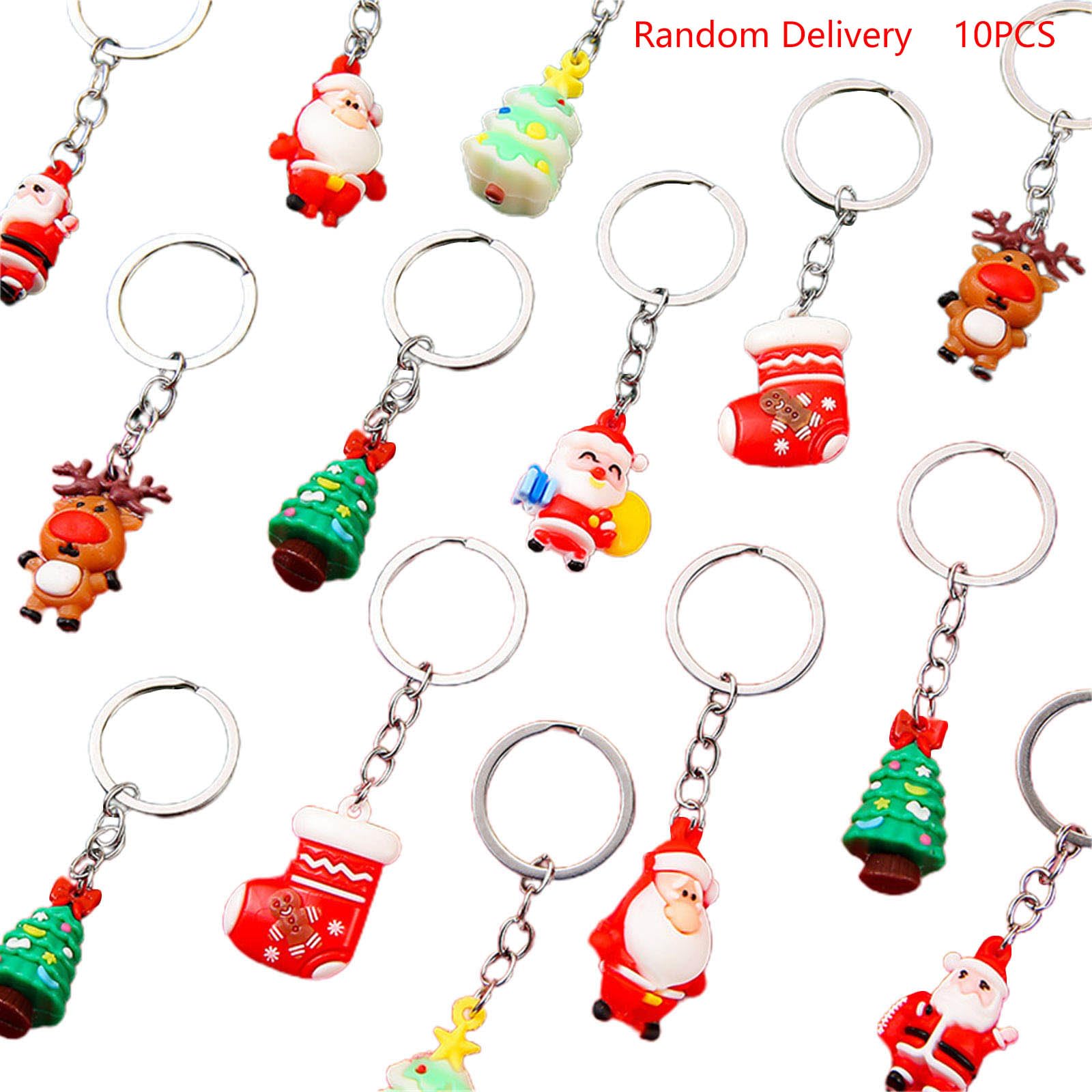 Shurzzesj Portachiavi con Babbo Natale, ciondolo a forma di pupazzo di neve, portachiavi natalizio per auto, portachiavi alla moda, ornamenti artistici per borse, Confezione da 6 pezzi, 1