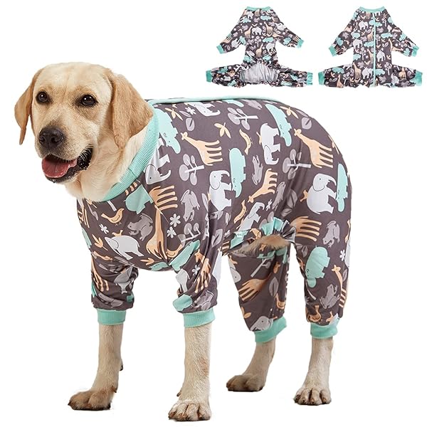 LovinPet Large Dog PJS, Hippos Zoo Cozy Dog Pajamas, Slim fit, Lightweight Pullover Clothes/Full Coverage Golden Retriever Pajamas/Back Snap Button is Only Decoration/XL