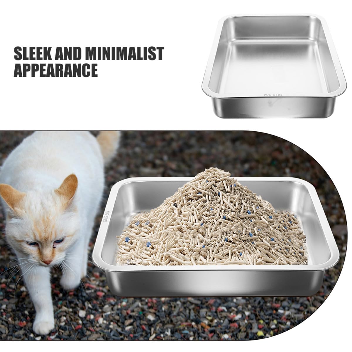 Robuste Katzentoilette aus Edelstahl und Stabilem Boden Geruchsneutral und Klebefrei mit Offenem Design für Kleine Katzen und Kätzchen