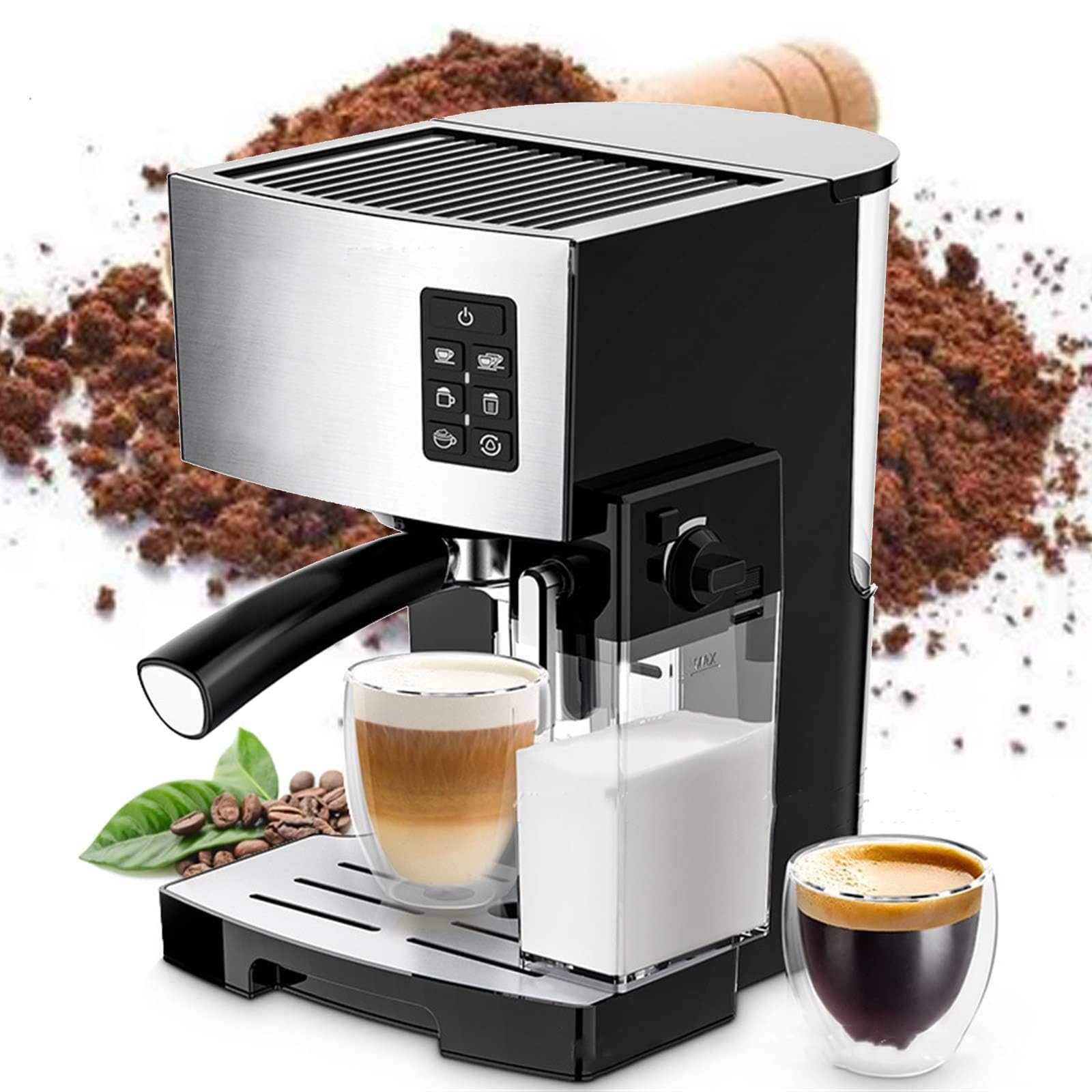 Cafetera de 1240 W, for capuchino y café con leche, preparación de capuchino y café con leche con un solo botón, máquina de café expreso con vaporizador de leche