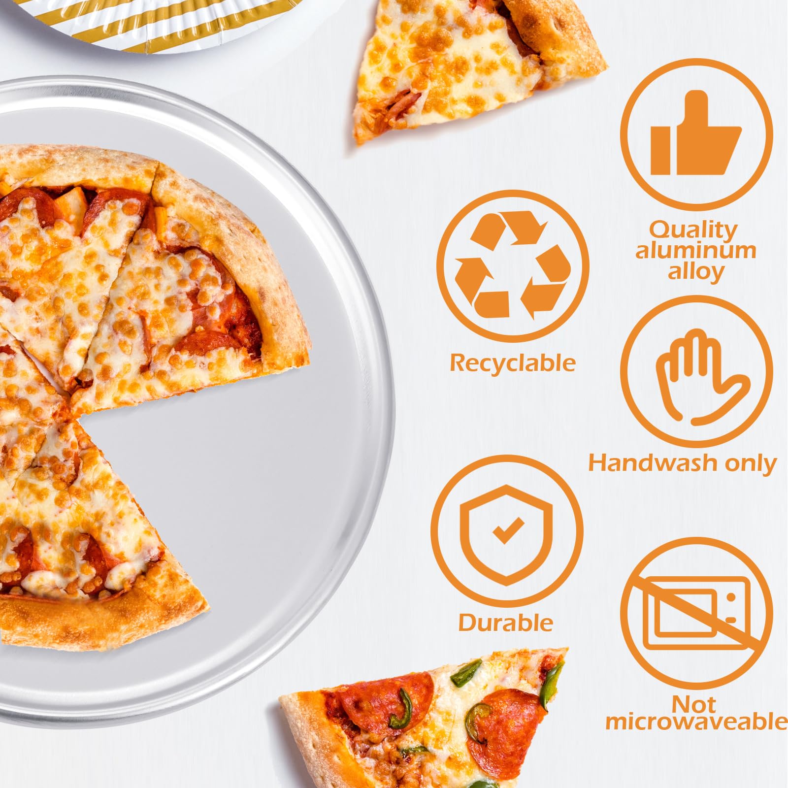 Juego de 12 moldes para pizza a granel de aluminio para pizza, platos redondos para tartas, bandeja para pasteles libre de óxido para horno, hornear, hogar, cocina, restaurante, fácil de limpiar (16 4