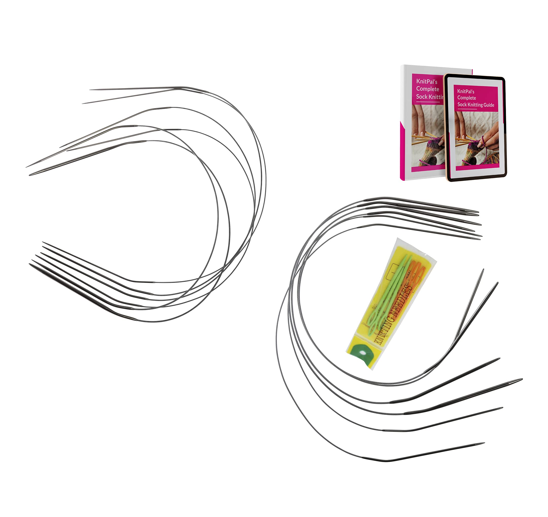 KnitPal Metal Circular Knitting Needles Set for Socks, Two Circulars Method, 12 Pcs in 6 Sizes, Ideal for Beginners & Expert Knitters, 16 Inches