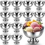 Honeydak 12 Pcs Stainless Steel Ice Cream Bowl Serving Dessert Cup Sauce Bowls Dish Metal Dessert Glasses Salad Holder Round Footed Yogurt Snack Candy Cups for Fruit Pudding Christmas(4 Inch)