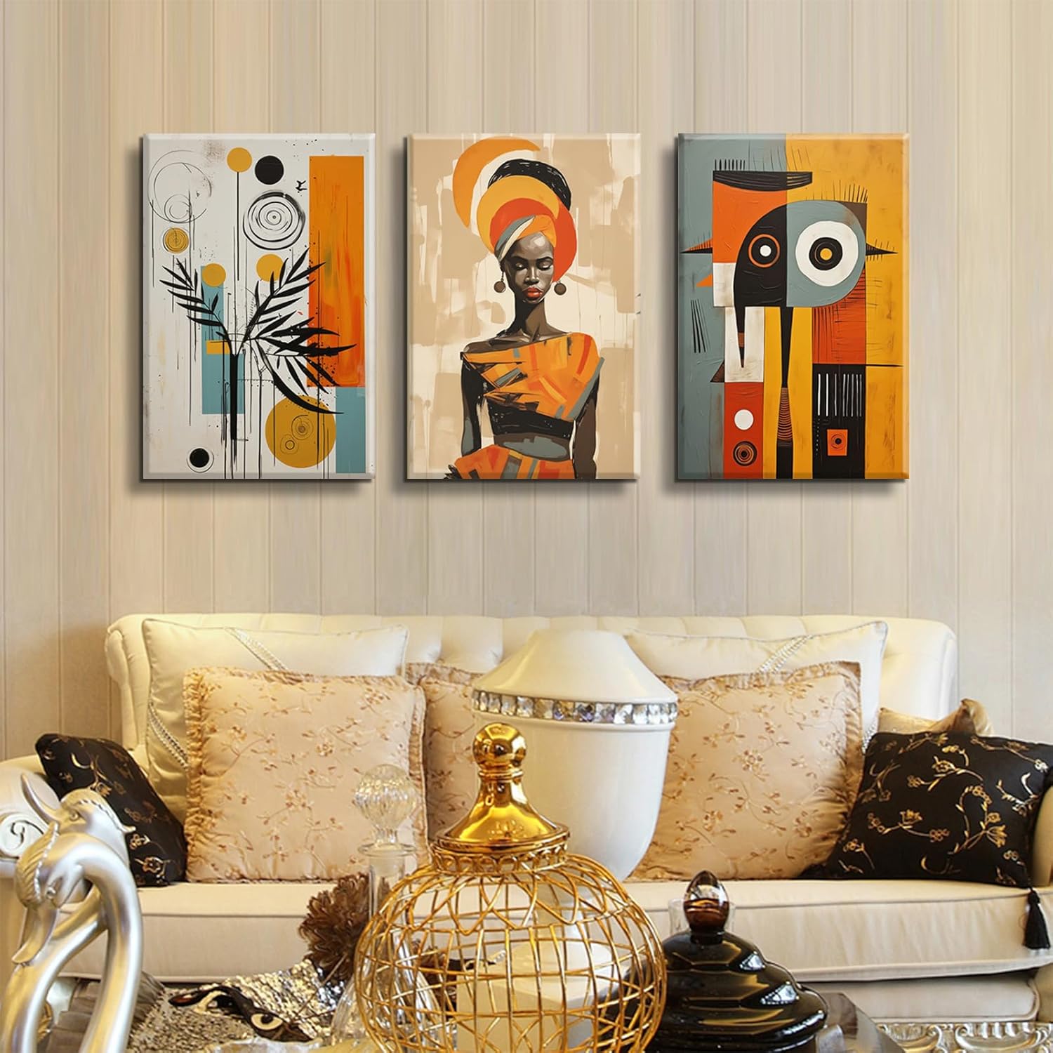 3Pcs Abstract African Tribal Wall Art African American Female Wall Art Bohemian Wall Poster Prints Modern African Culture Canvas Pictures Black Culture Painting Pictures (12x16in Canvas)