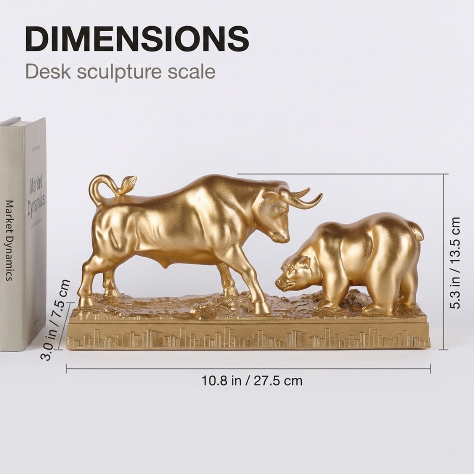 orenm Statue de taureau et ours pour bureau, sculpture de Wall Street Finance, décoration de marché boursier en résine, cadeau pour investisseurs et commerçants (doré)