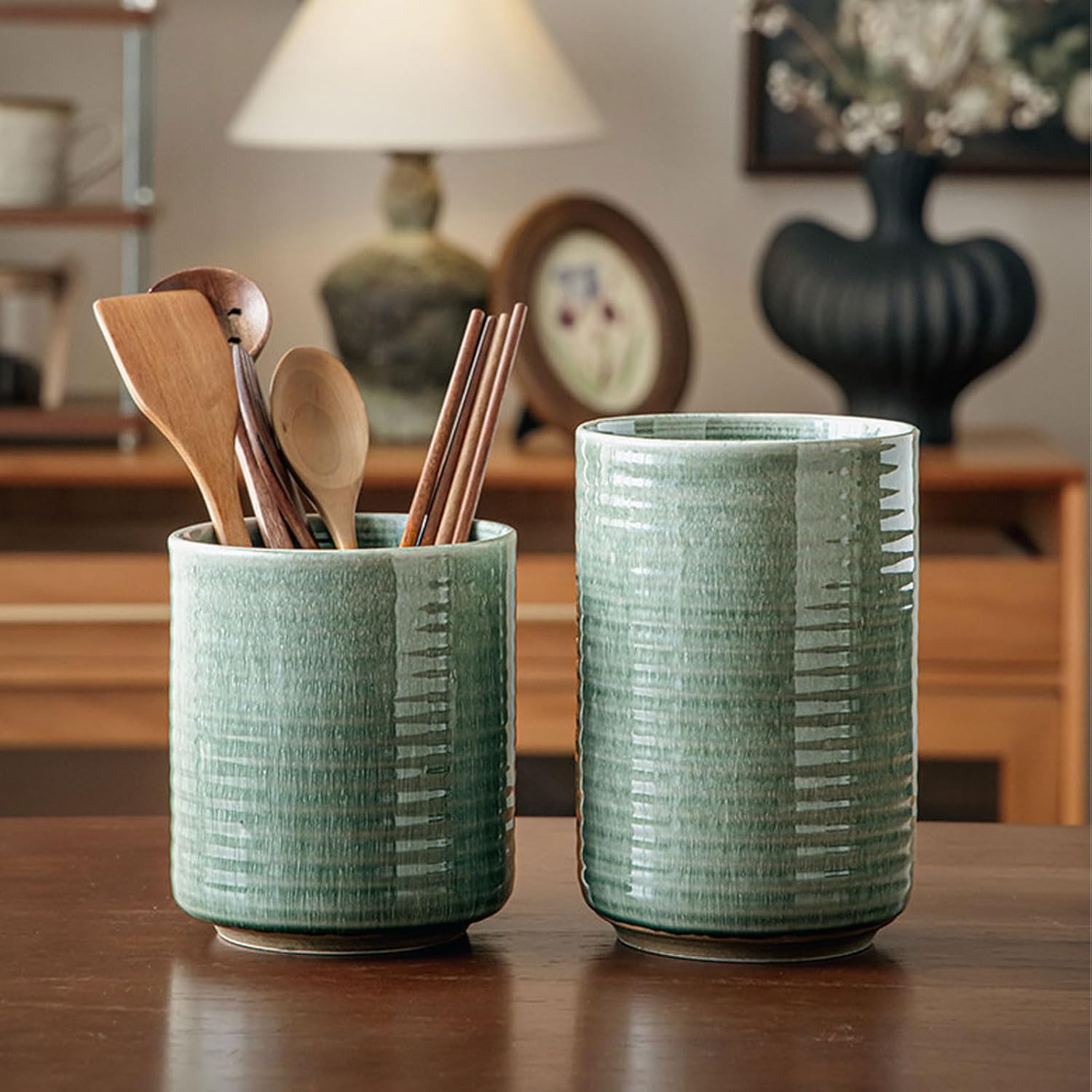Utensil Holder Ceramic Floral Utensils Crock Cooking Tools Storage Retro style Decor Kitchen Counter for Spatula Spoon