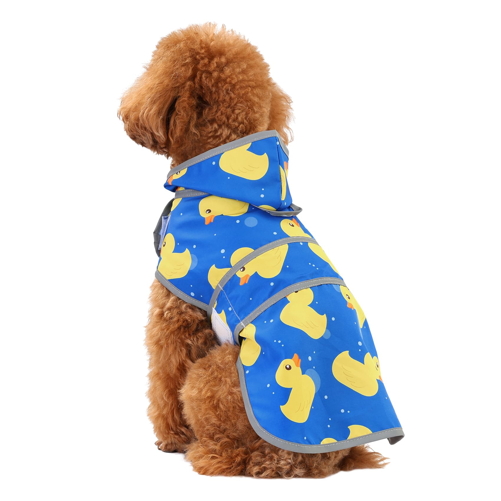 Dog Raincoat Hooded,Waterproof Rain Coat for Dogs with Adjustable Belly Strap,Reflective Strips, Lightweight Slicker Poncho Rain Jacket for Small Medium Large Dogs (Blue Duck, Small)