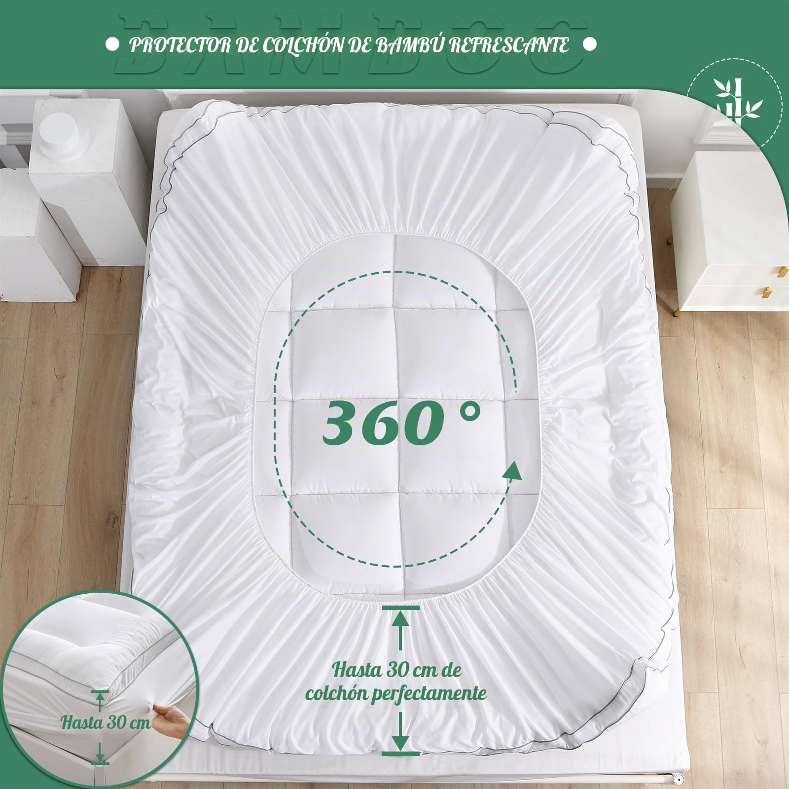 GRT sobrecolchón 150x200x6 cm, con Superficie de Fibra de bambú y Relleno Alternativo de Copos 3D. Este Topper es Transpirable, Ultra Suave y silencioso